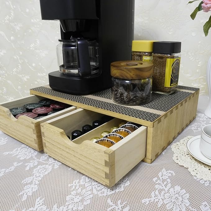 Storage Drawer Holder for Capsules Coffee Pod K-cup Organizer /2 Drawers for Counter Organization for Kitchen Utensil Storage Home Decor Office Supplies- Coffee Brewer Accessories Wood 1D2C-LT