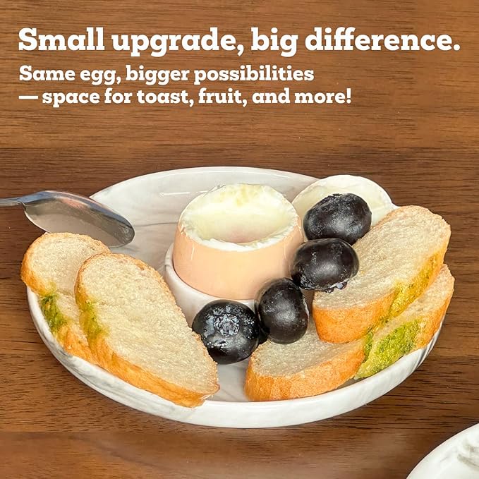 Cinf EggHolder & Spoon Set 2 Ceramic Egg Holders + 2 SS Spoons Breakfast Plate Marble 5.5'' Food Container Egg Tray Dinner Serving for Hard Boiled Eggs, Easter & Deserts Dish