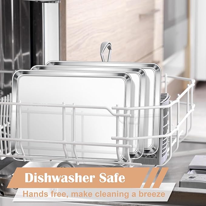 E-far Baking Sheets Set of 3, 16” x12” x 1” Stainless Steel Cookie Sheets Pans for Oven, Non-toxic Metal Trays for Baking Cake Cookie, Healthy & Rust Free, Mirror Finish & Dishwasher Safe