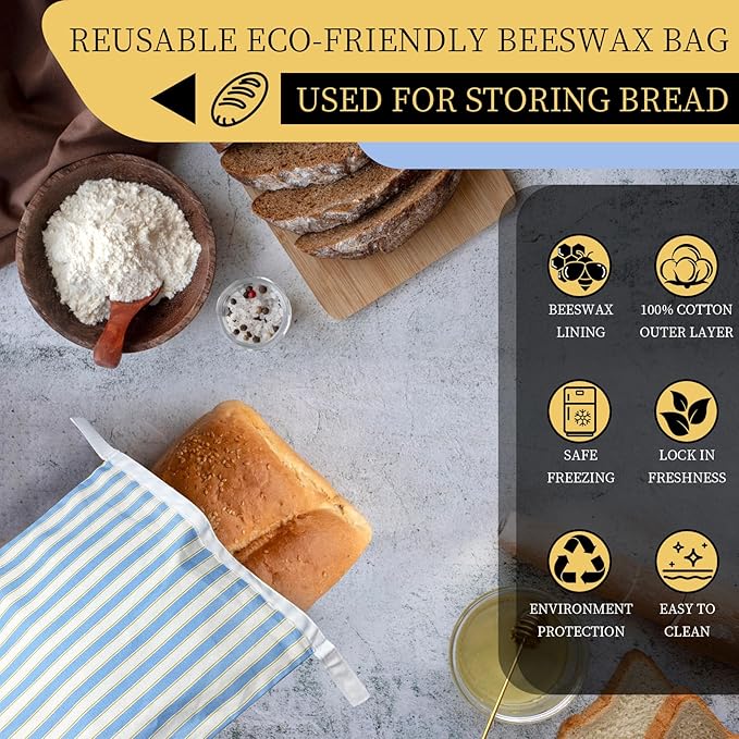 2 Pack Reusable Beeswax Bread Bags for Sourdough & Homemade Bread，bees wax bread bags for homemade bread sourdough ，Cotton Reusable Beeswax Bread Storage Bag, Keep Fresh and Portable
