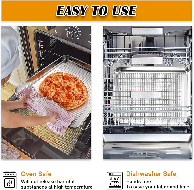 P&P CHEF Baking Oven Pan with Wire Rack, Stainless Steel Baking Oven Sheet Tray, Bacon Pan and Cooling Rack for Cooking Roasting Cookie, Dishwasher Safe & Easy Clean, 17.5 x 13 x 1 Inch