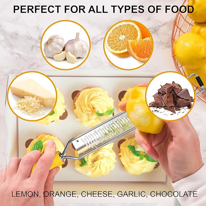 DESIGNED BY CHEFS ~ Premium Lemon Zester Grater With Perfectly Angled Teeth ~ Ideal for Citrus, Parmesan Cheese, Garlic, Vegetables and Fruits
