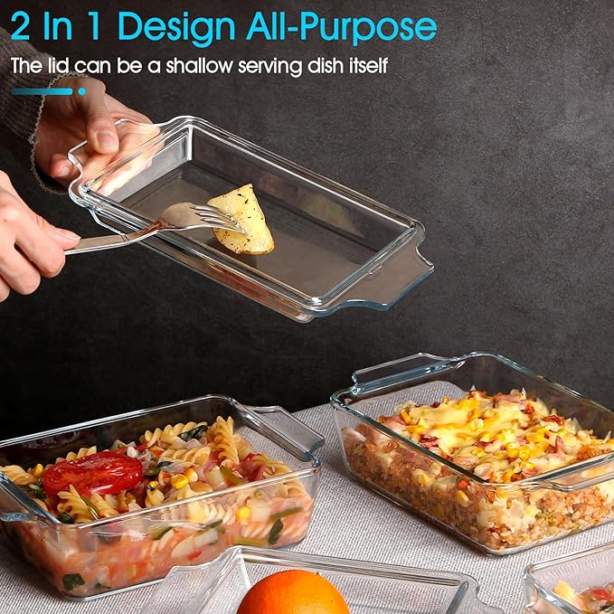 Set of 2 Glass Casserole Dish With Glass Lid, Rectangular 5.7in x 7in Glass Baking Dish Oven Safe, Mini Casserole Dish with Lid