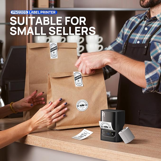 PM220S Label Maker Machine with Tape, 2 Inch Bluethooth Portable Thermal Label Printer for Small Business, Office, Home, Sticker Printer for Phone and PC, Black