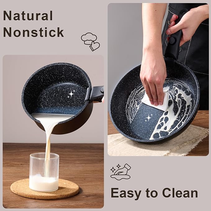 JEETEE Pots and Pans Set Non Stick 25pcs, Cookware Set with Removable Handle, Induction Kitchen Cooking Sets with Detachable Handle, RV Camping Stackable Pots Pans, Oven Safe, PFOA Free, Black