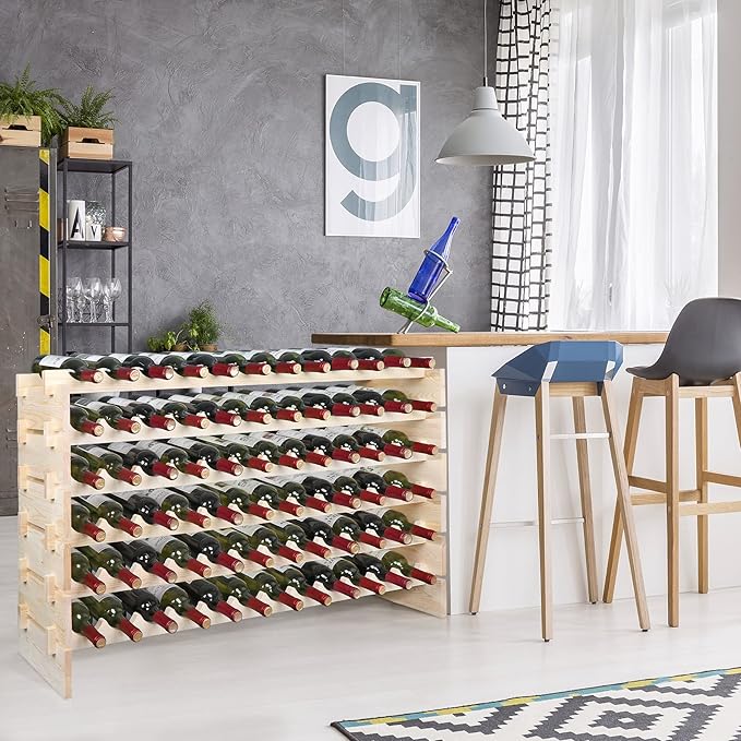 Smartxchoices 72 Bottles Stackable Modular Wine Rack, 6-Tier 72 Slots Floor Wine Storage Stand Wooden Wine Holder Display Shelves, Wobble-Free, Solid Wood, Floor Free Standing