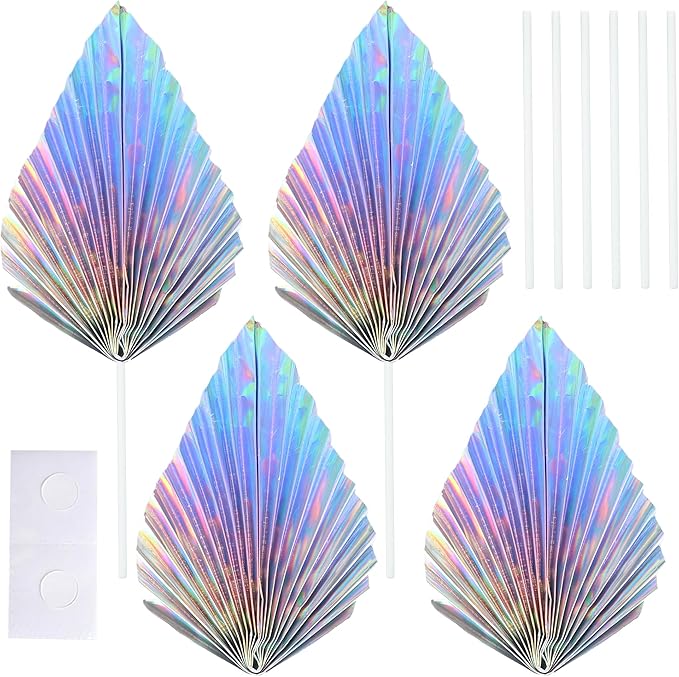 Gyufise 6Pcs Paper Palm Fan Cake Toppers Palm Spear Leaves Fan Cupcake Toppers Cake Insert Decorations Craft DIY Cake Bakeware Decoration for Birthday Party Wedding Party Decor Supplies Laser