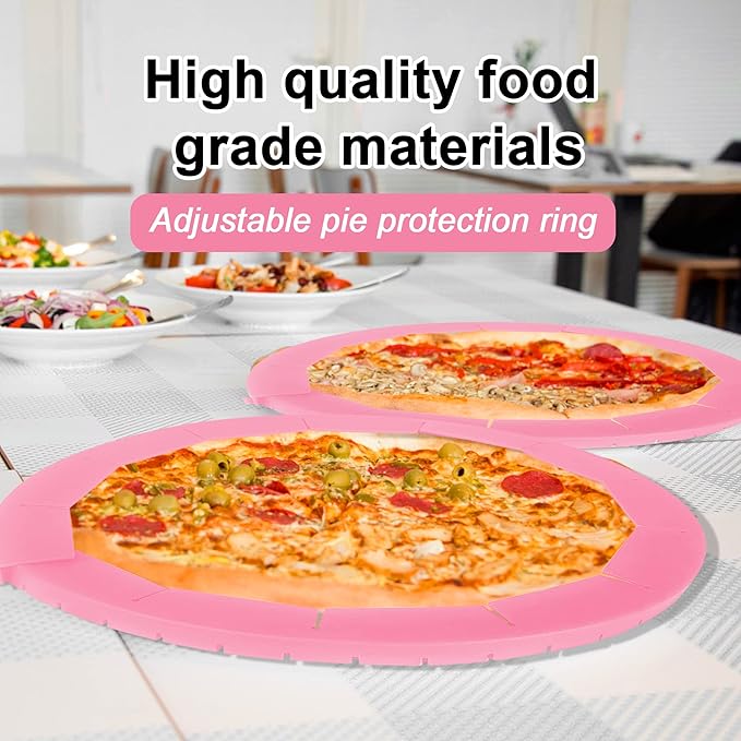 2 Pack Adjustable Silicone Pie Crust Shield - BPA-free Pie Crust Protector Cover Kitchen Tool - Fit 8-10.7 Inch Pies - Dishwasher Safe (Pink)