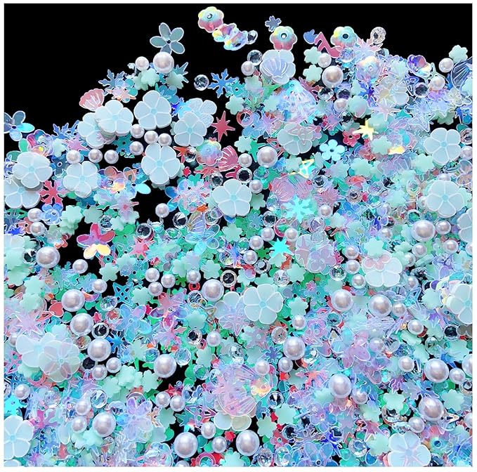 Sequins Holographic Polymer Clay Slices Nail Glitter 3D Holographic Snowflake Shell Butterfly Plum Blossom Nail Sequins Slices Polymer Clay Nail Decals for DIY Nail Decoration (Blue-53)