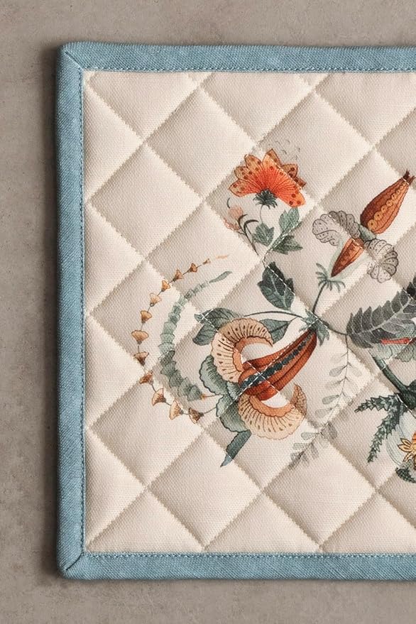 Maison d' Hermine 100% Cotton Oven Mitt & Pot Holder Set (7.5"x13" & 8"x8") Heat Resistant BBQ Cooking Gloves with Loop, Baking, Grilling, Kitchen, Handling Hot Pans (Dalida)