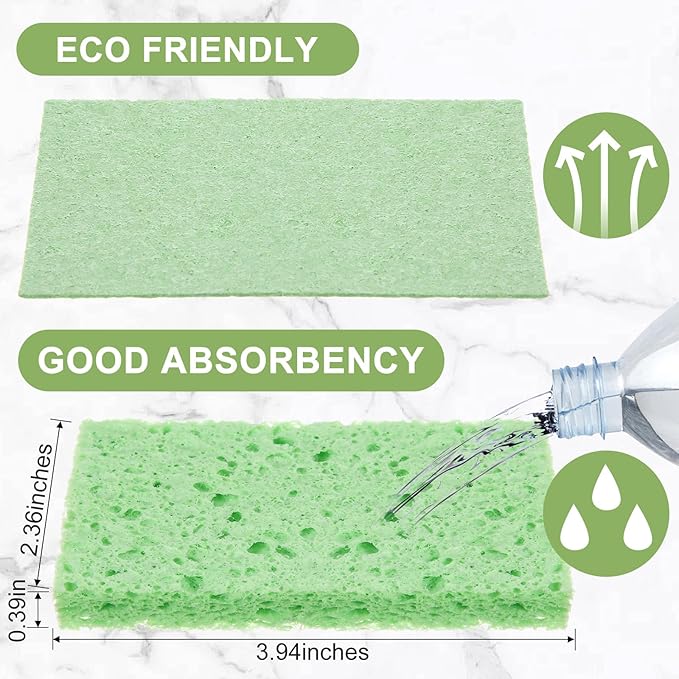 Zhengmy 100 Pieces Kitchen Sponge Bulk Natural Sponges for Dishes Compressed Wood Pulp Sponges Cleaning Sponge Without Scratching for Kitchen Bathroom, 3.9 x 2.4 x 0.12 Inch (Green)