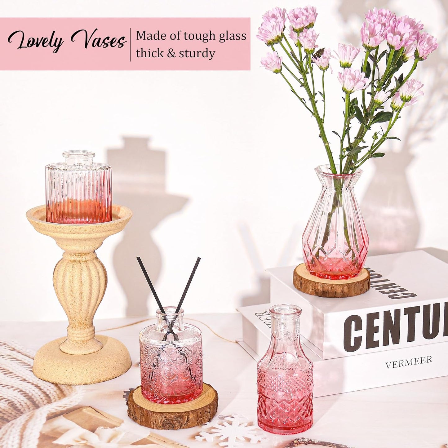 36Pcs Bud Vases Set Small Vintage Glass Bottles Pink Bud Vases in Bulk Multiple Shape Cute Glass Vases for Rustic Wedding Centerpieces Table Decorations and Home Decor(Pink)