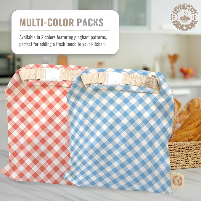 Cozy Bread® Reusable Bread Bag Set for Home Bakers | USA Brand | Charming Designs (Gingham)