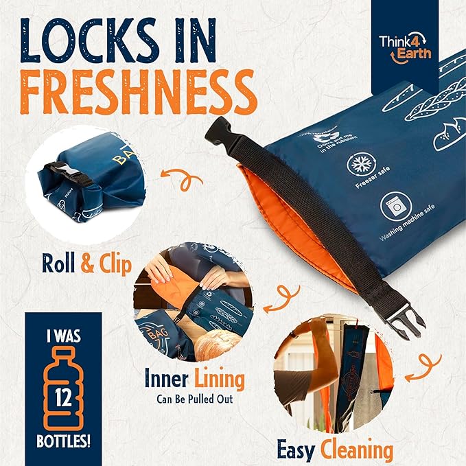 THINK4EARTH® - Large Bread and Baguette Bags (Dark Blue, Baguette Bag)