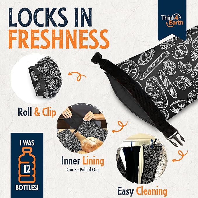 THINK4EARTH® - Large Bread and Baguette Bags (Black, Baguette Bag 2 Pack)