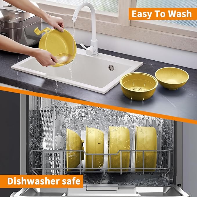 Ramen Cooker,32oz Ramen Bowl Set,Microwave Ramen Bowl, Microwave Bowl with Lid, Portable Noodle Bowls,for Home Office Dorm Room College gift (Yellow)