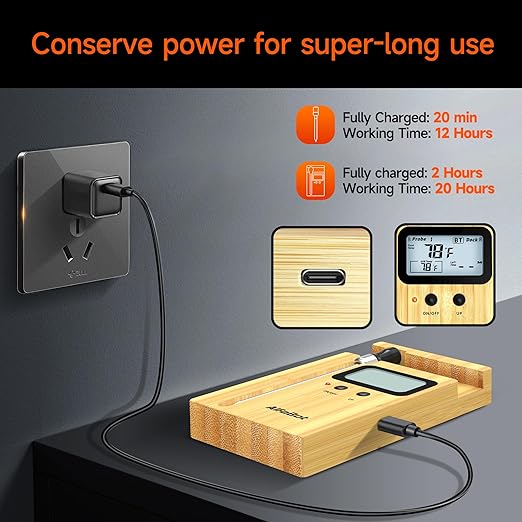 AlfaBot Wireless Meat Thermometer, Bluetooth Meat Thermometer for Turkey Beef Lamb, Digital Food Thermometer for Remote Monitoring of BBQ Grill/Rotisserie/Smoker/Kitchen/Oven(Small)