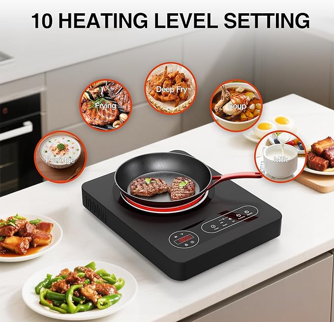 Single Burner Electric Cooktop 1800W - 110V Electric Stove Top Burner Portable Stove with LED Touch Control 10 Power Level, Hot Plate with Child Safety Lock, Timer and Overheat protection