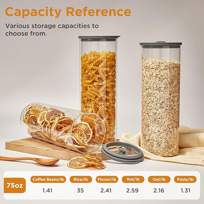 Glass Food Storage Jars with Lids[Set of 3], Perfect for Pasta, Cookies, Nuts, Coffee, Cereal, Flour, and More, Organize Your Kitchen with these BPA-Free Glass Jars with Silicone Lids
