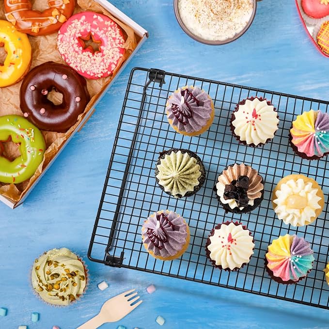 Kingrol 2-Piece Cooling Rack with Collapsible Folding Legs - for Cooking, Roasting, Drying, Grilling (Black)