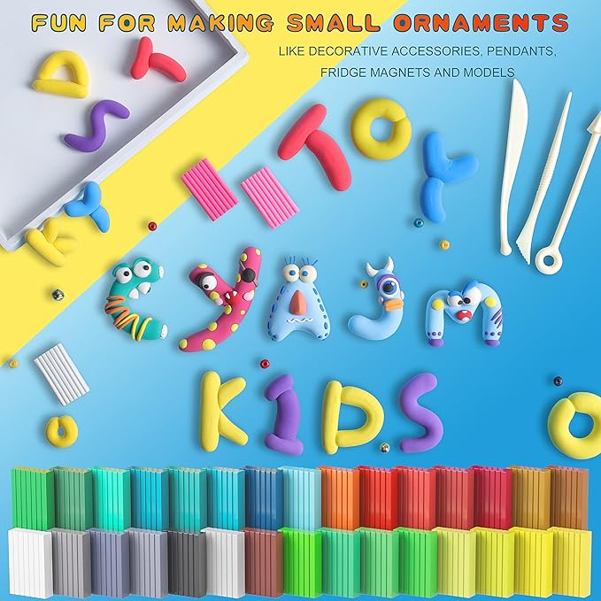 Polymer Clay 60 Colors, Modeling Clay for Kids Oven Baked Model Clay Non-Sticky with Sculpting Tools DIY Starter Kits,and Accessories