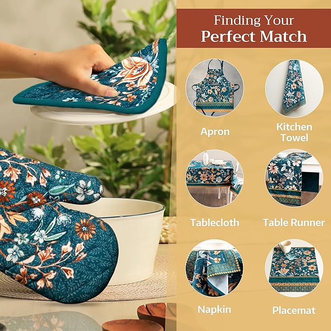 Maison d' Hermine Pot Holders 100% Cotton Heat Resistant Potholders 8" x 8" Hot Pads with Loop BBQ, Cooking, Baking, Grilling, Kitchen, Handling Hot Pans (Pack of 1, Luxury Loft-Dark Teal)