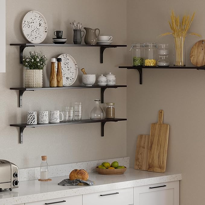 DINZI LVJ Long Wall Shelves, 47.3Inch Wall Mounted Shelves Set of 2, Extra Large Wall Storage Ledges with Sturdy Metal Brackets for Living Room, Bathroom, Bedroom, Kitchen, Espresso