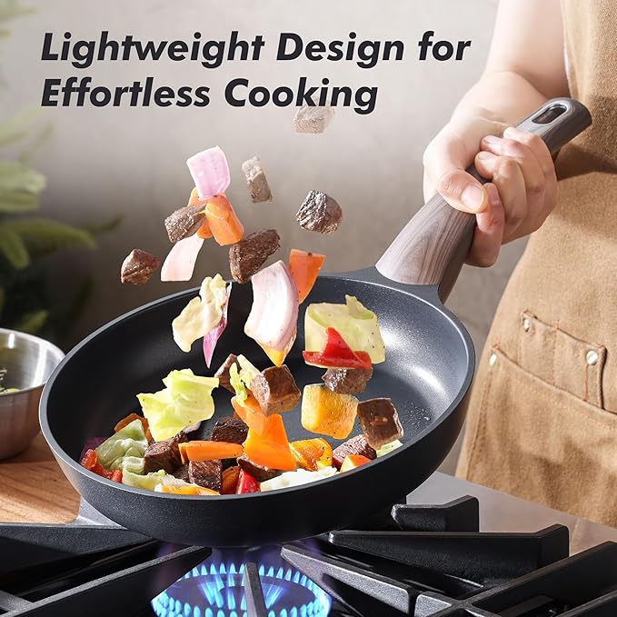 SENSARTE Nonstick Frying Pan Skillet 9.5Inch Non Stick Egg Pan Omelette Pans, Healthy Kitchen Cooking Chef's Pan, Free of Intentionally Added PFOA/PFOS, Induction Compatible, Black