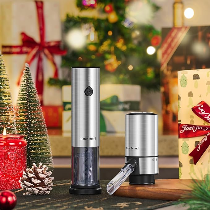 Electric Wine Opener Set, Roter Mond Automatic Wine Bottle Opener set with Electric Wine Decanter Aerator Wine Foil Cutter 2 Vacuum Stoppers, 5-in-1 Wine for Home Party Thanksgiving Christmas New Year