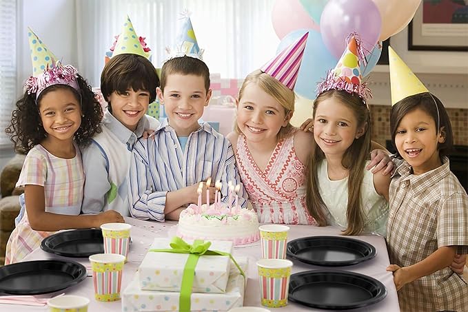 Exquisite Party Solids Black Plastic Plates For Party 10" Black Disposable Plates Heavy Duty Supplies 100 Pcs Plastic Dinnerware Sets Heavy Duty 350 GSM Disposable Dinnerware Set