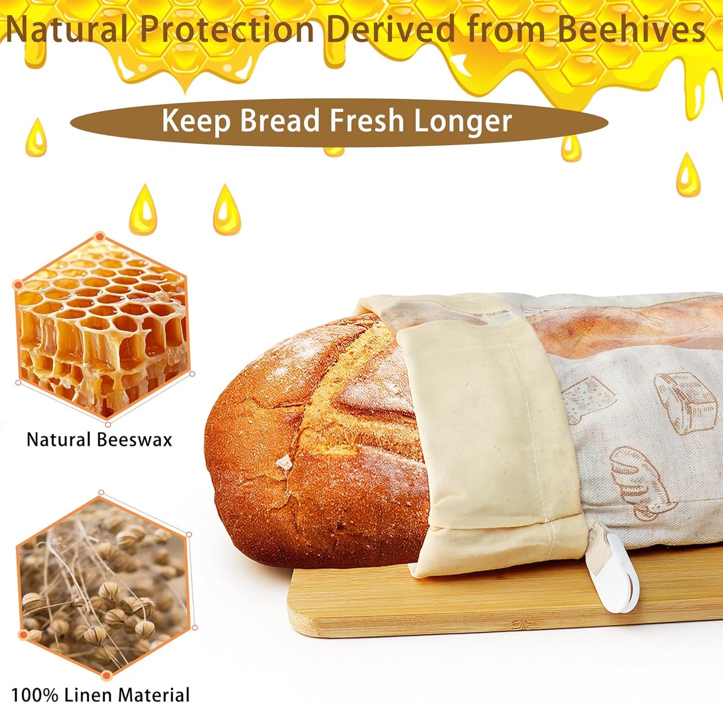 Reusable Beeswax Bread Bags for Homemade Sourdough with Clear Window, Linen Waxed Storage Containers,Eco-Friendly, Freezer-Safe, Sourdough Accessories (2-Pack)