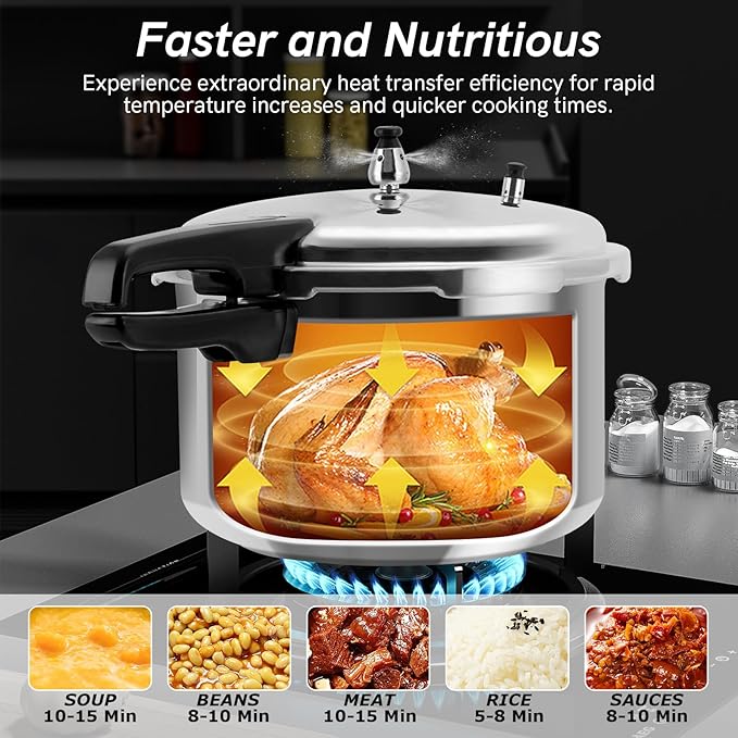 BreeRainz 12 Quart Pressure Cooker, Aluminum Pressure Canner w/Cooking Rack for Steaming,Canning and Stewing, Silver