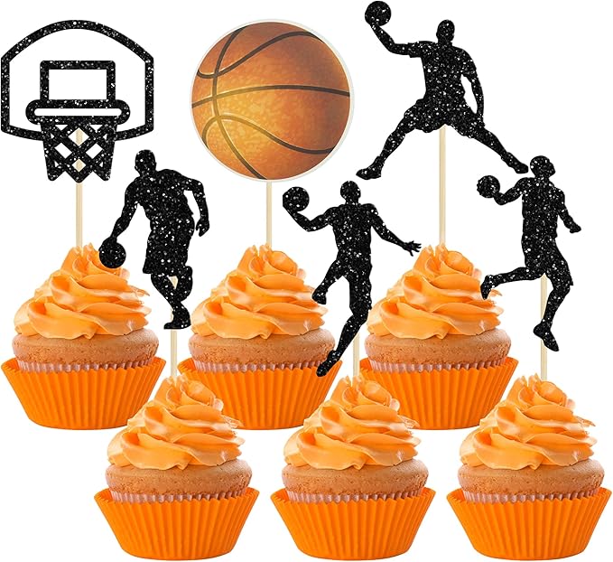 24Pcs Basketball Cupcake Toppers Star Sports Fan Basketball Backboard Cupcake Picks Baby Shower Players Sports Theme Birthday Party Cake Decorations Supplies