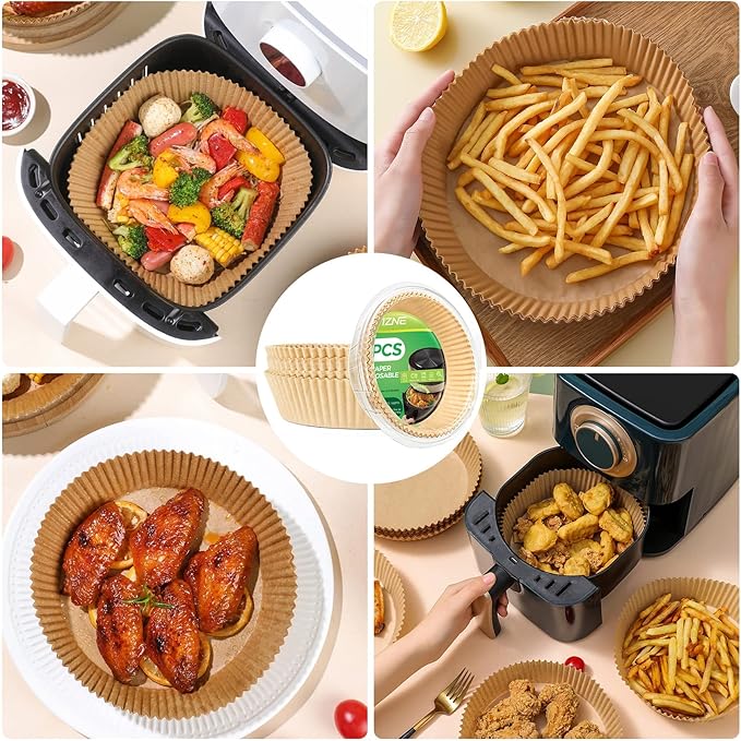 Air Fryer Paper Liners Disposable: 100PCS Round Airfryer Oven Insert Parchment Sheets Grease and Water Proof Non Stick Basket Liners for Baking Cooking from ctizne