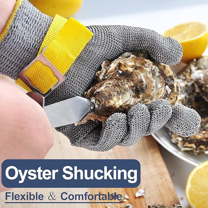 Dowellife ANSI A9 Cut Resistant Glove Food Grade, Stainless Steel Mesh Metal Knife Cutting Glove for Butcher Oyster Shucking Kitchen Mandoline Chef Slicing Fish Fillet (Medium)