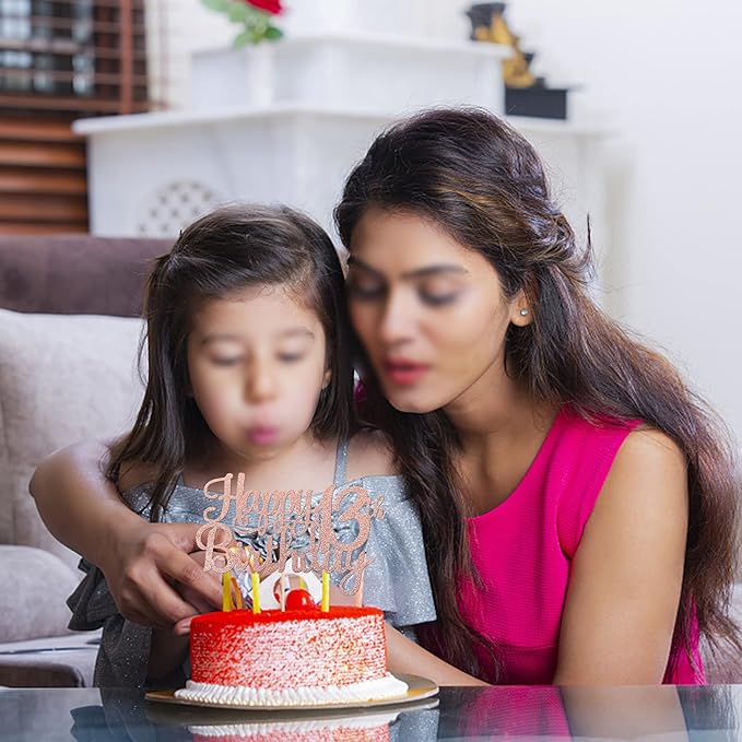 1 PCS Happy 13th Birthday Cake Topper Glitter Cheers to 13 Years Birthday Cake Pick Official Teenager 13 Fabulous Cake Decoration for Happy 13th Birthday Theme Party Decorations Supplies Rose Gold