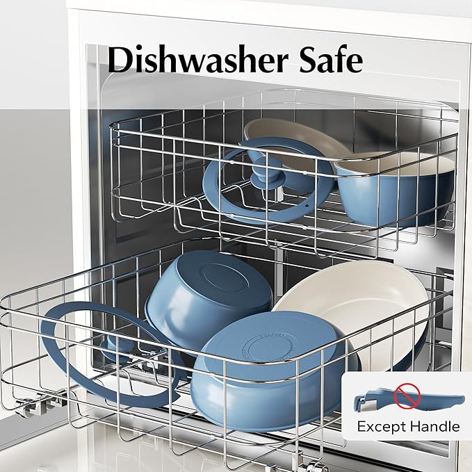 Redchef 16pcs Ceramic Nonstick Pots and Pans Set, Kitchen Cookware Set with Removable Handle, Non Toxic Cookware Set, PFAS PFOA & PTFE Free, RV Ceramic Cookware for Camping, Dishwasher/Oven Safe