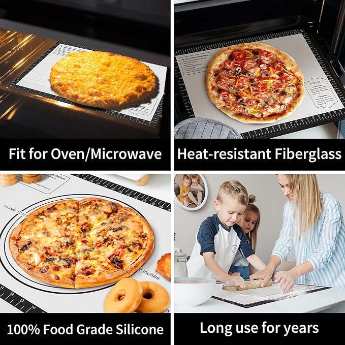 Silicone Dough Mat, Macaron Cookie Pizza Baking Mat for Oven, Non Stick Pastry Mat for Rolling Dough Non Slip, Bread Mat for Kneading, Reusable