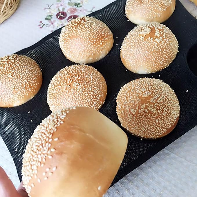 Bluedrop Silicone Bun Bread Forms Round Shape Trays Perforated Bakery Molds Fit Half Pan Size