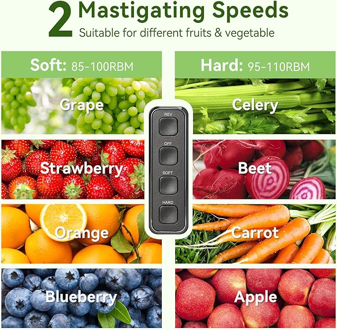 Juicer Machine,Slow Masticating Juicer with 2 Speed Modes & Quiet Motor,Cold Press Juicer Machines Vegetable and Fruit with Reverse Function,Celery Juicer,BPA-Free,Easy to Clean