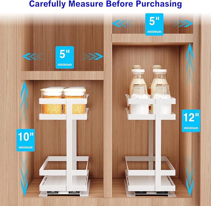 Pull Out Spice Rack Organizer for Cabinet, 2 Tier Metal Slide Out Seasoning Organizer and Storage Heavy Duty Vertical Spice Rack Shelf Pullout for Kitchen Cabinets No Drilling(1 Pack, White)