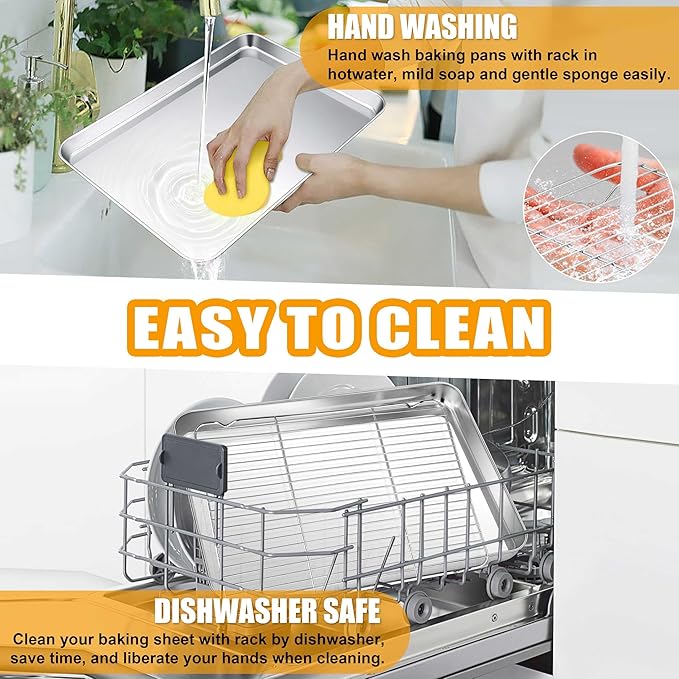 Homikit Baking Sheet Pan with Rack Set, 18" x 13" Nonstick Half Cookie Sheets for Baking Cooking Tray with Wire Cooling Rack, Stainless Steel Bakeware Bacon Pans for Oven Toaster, Dishwasher Safe