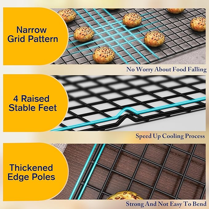 2PCS Cooling Racks for Cooking and Baking - 10" x 15"Heavy Duty Stainless Steel Wire Rack for Baking, Grilling, Roasting - Oven & Dishwasher Safe - Fits Jelly Roll Sheet Pan（Black）