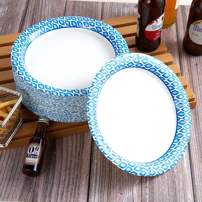 MUCHII 8.375 Inch Disposable Paper Plates, 300 Count Soak and Cut Proof Printed Paper Plates for Daily Use, Holiday for Family Gatherings, Parties, Picnic