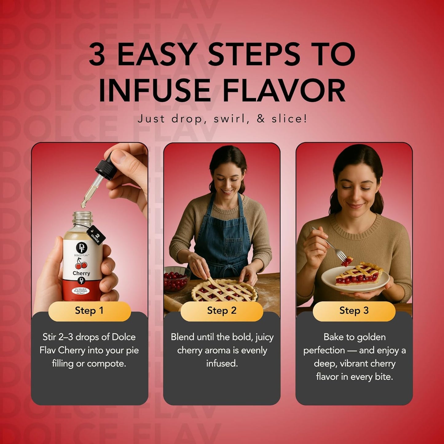 Dolce Flav Cherry Extract – 2 Ounce Oil-Soluble Kosher, Sugar-Free, Concentrated Fruity Flavor for Candy, Chocolates & Desserts, Includes Measured Dropper