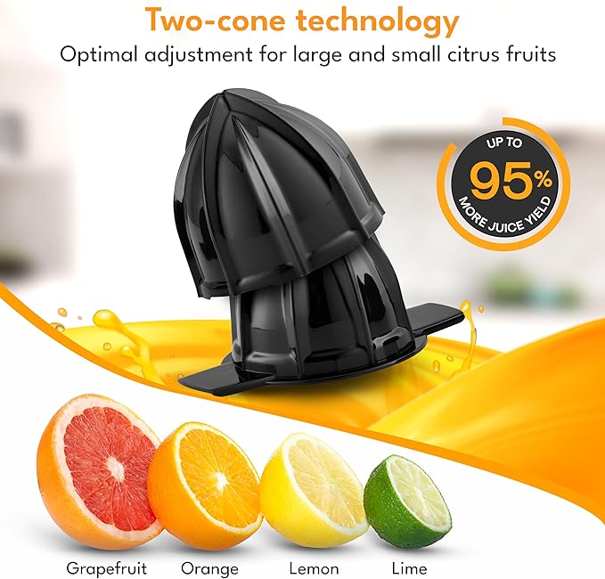 Electric Citrus juicer - 2 cones & BPA-free I High juice yield & Large Volume I 24oz Orange juicer squeezer I Esprimidoras electrico Exprimidor de limones y jugo naranjas for Juicers Machine