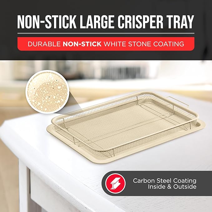 Bakken-Swiss Crisper Tray White marble Coating - 2-Piece Set, Non-Stick Basket Design for Healthier Cooking in Regular Ovens - Make Great Crispy Food, Bacon and More, Extra Large Size 19" x 13"