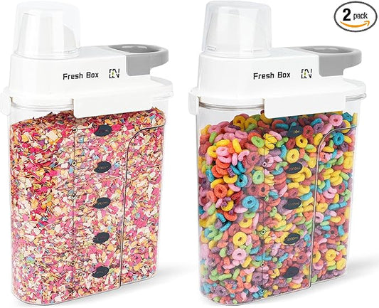 Cereal Storage Container 2Pack,85oz/2.5L Airtight Food Storage Containers With Lids,Organizers Storage With Measuring Cup for Beans,Sugar,Rice,Nuts,Snacks,Dog Cat Pet Food,Candy