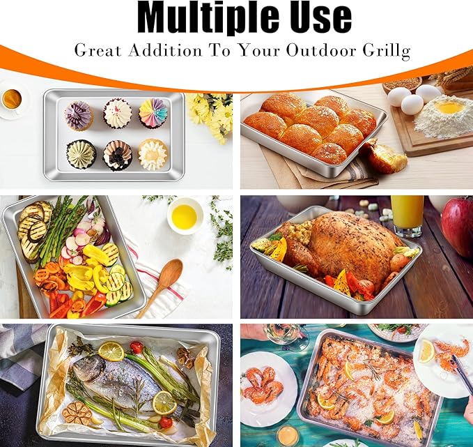 Non-Stick 304 Stainless Steel Baking Sheet Pan - 12"x9"x2" Multipurpose Dishwasher Safe Cookie Sheet | Healthy, Warp & Rust Resistant Bakeware for Pizza, Lasagna, Roasting