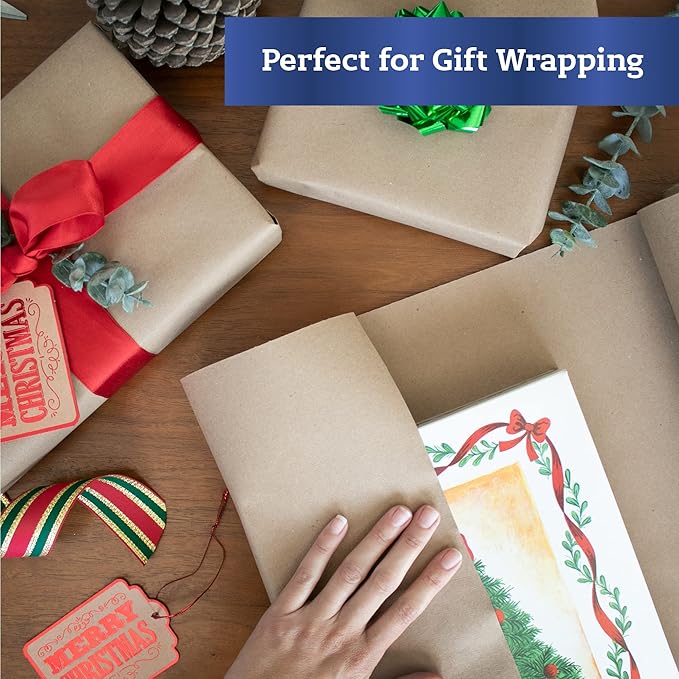 FIESTA WRAPS Brown Kraft Paper Roll 17.5 in x 1320 in (110 ft) Made in The USA - Brown Wrapping Paper Roll - Kraft Table Runner - Papel Craft